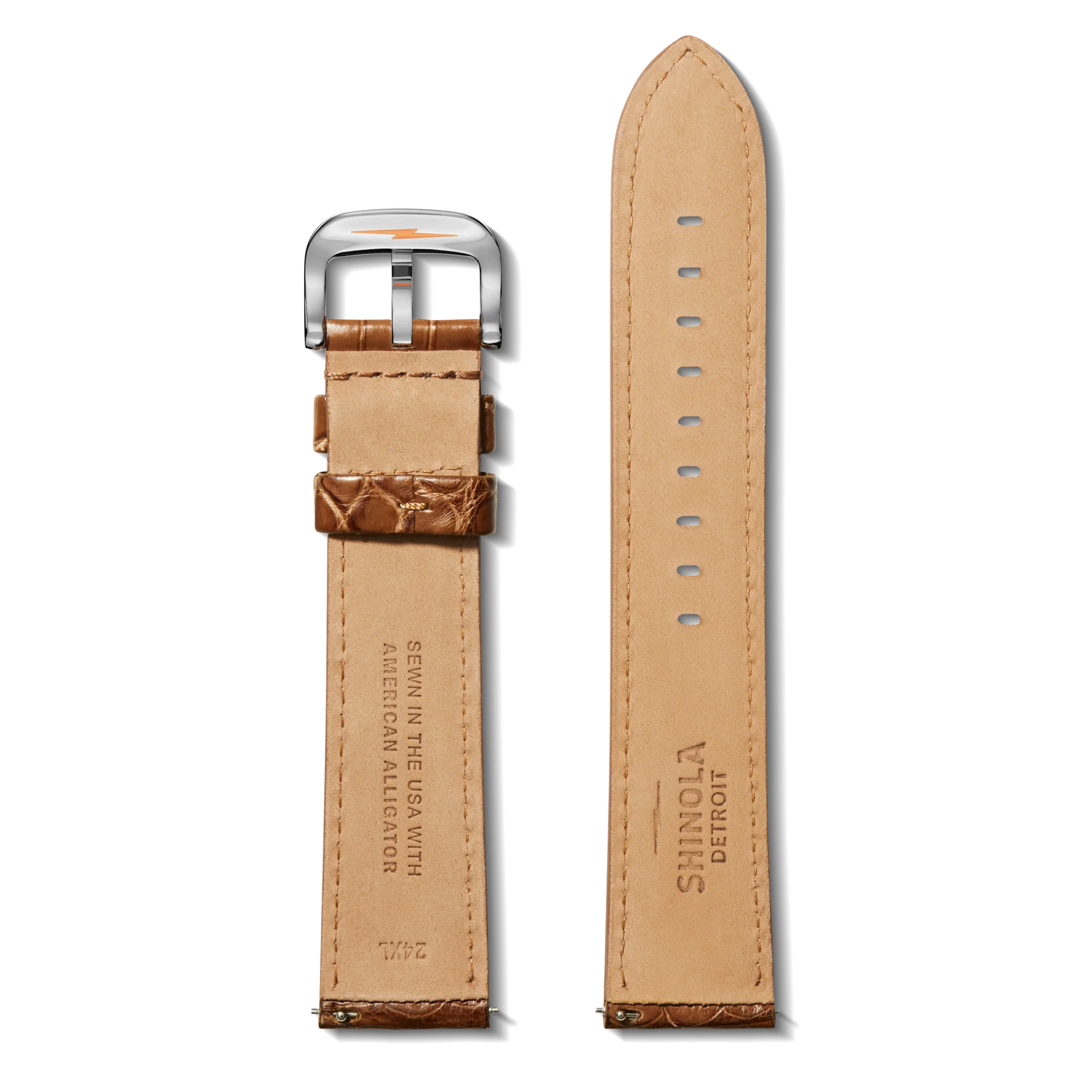 24mm Cognac Alligator Leather Watch Strap (Long) - Cognac - Image 2