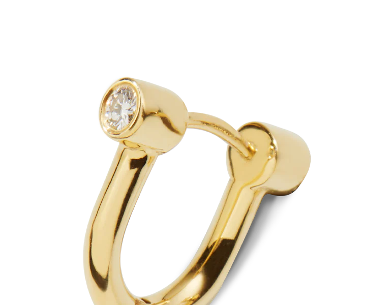 Diamond Bike Lock Huggie Earrings - Yellow Gold - Image 3