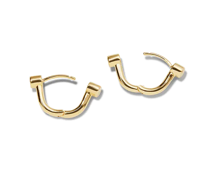 Diamond Bike Lock Huggie Earrings - Yellow Gold - Image 4