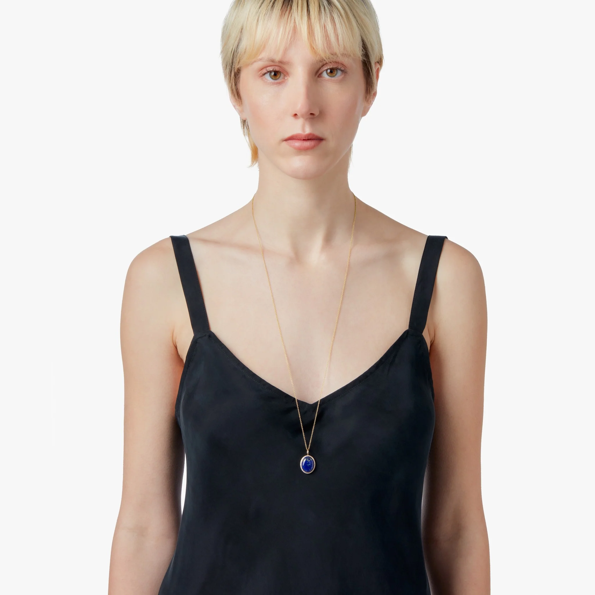Diamond Pave Lapis Pendant Necklace - Yellow Gold - Image 4
