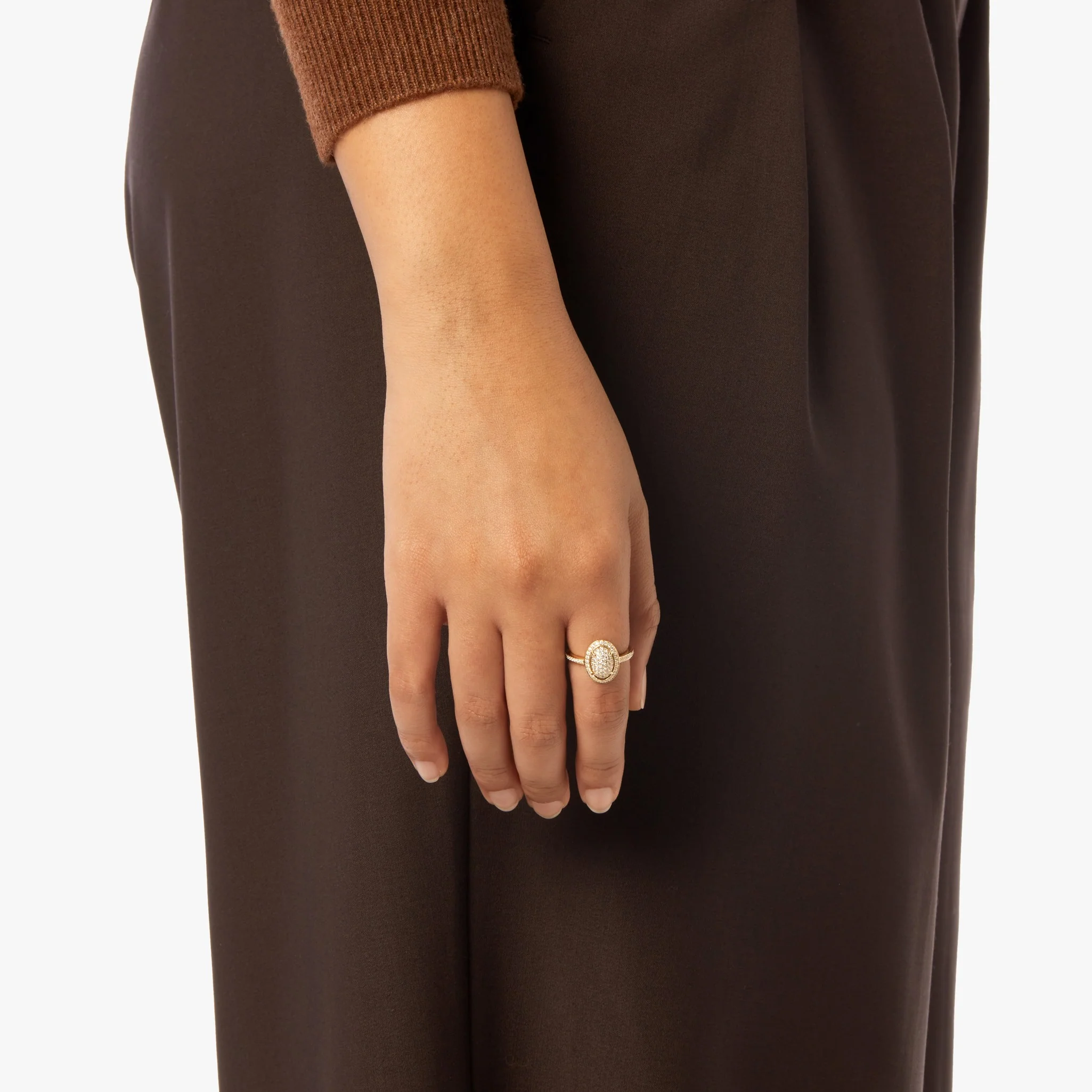 Diamond Pave Oval Ring - Yellow Gold - Image 2