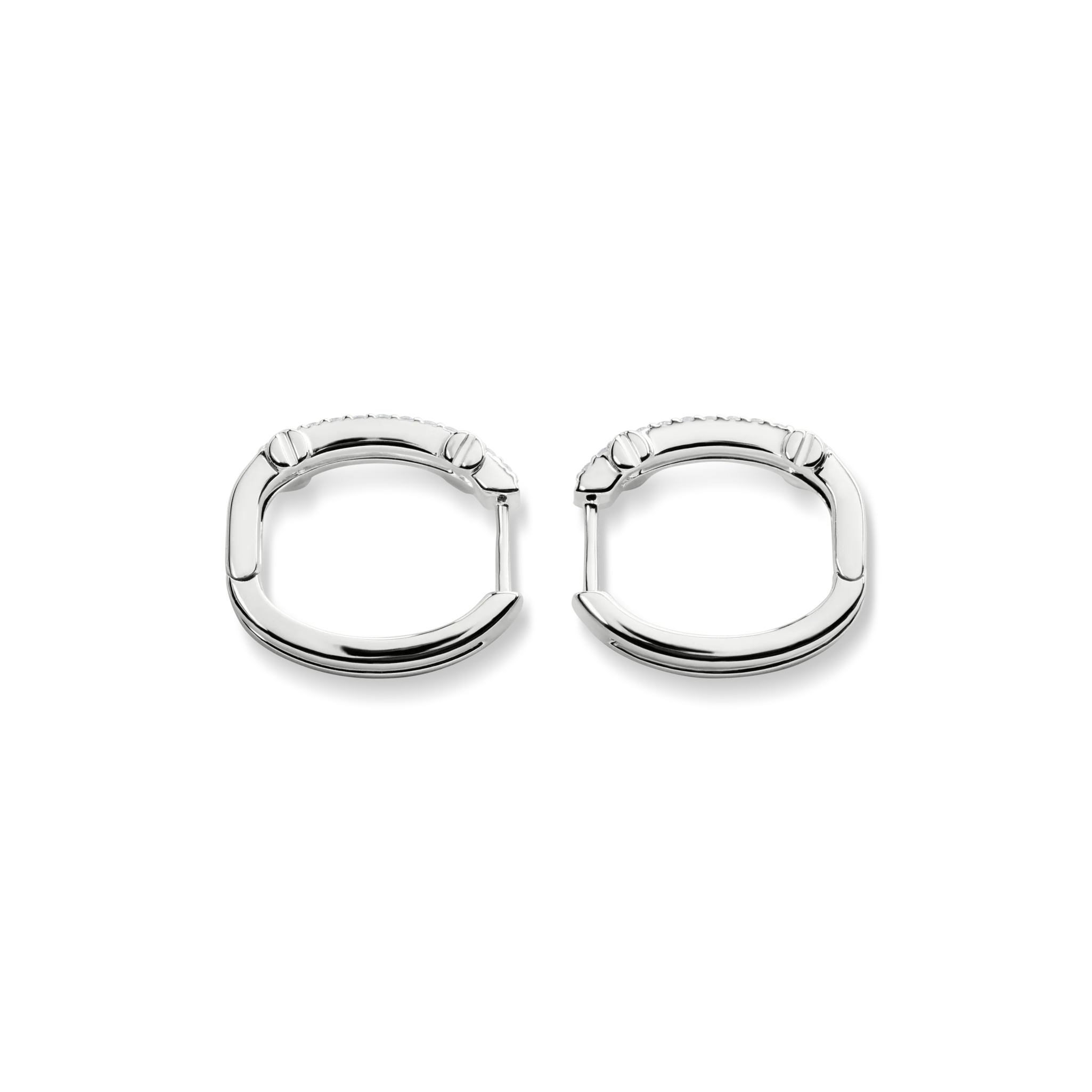 Diamond Pave Rivet Double Row Hoop Earrings - White Gold - Image 3