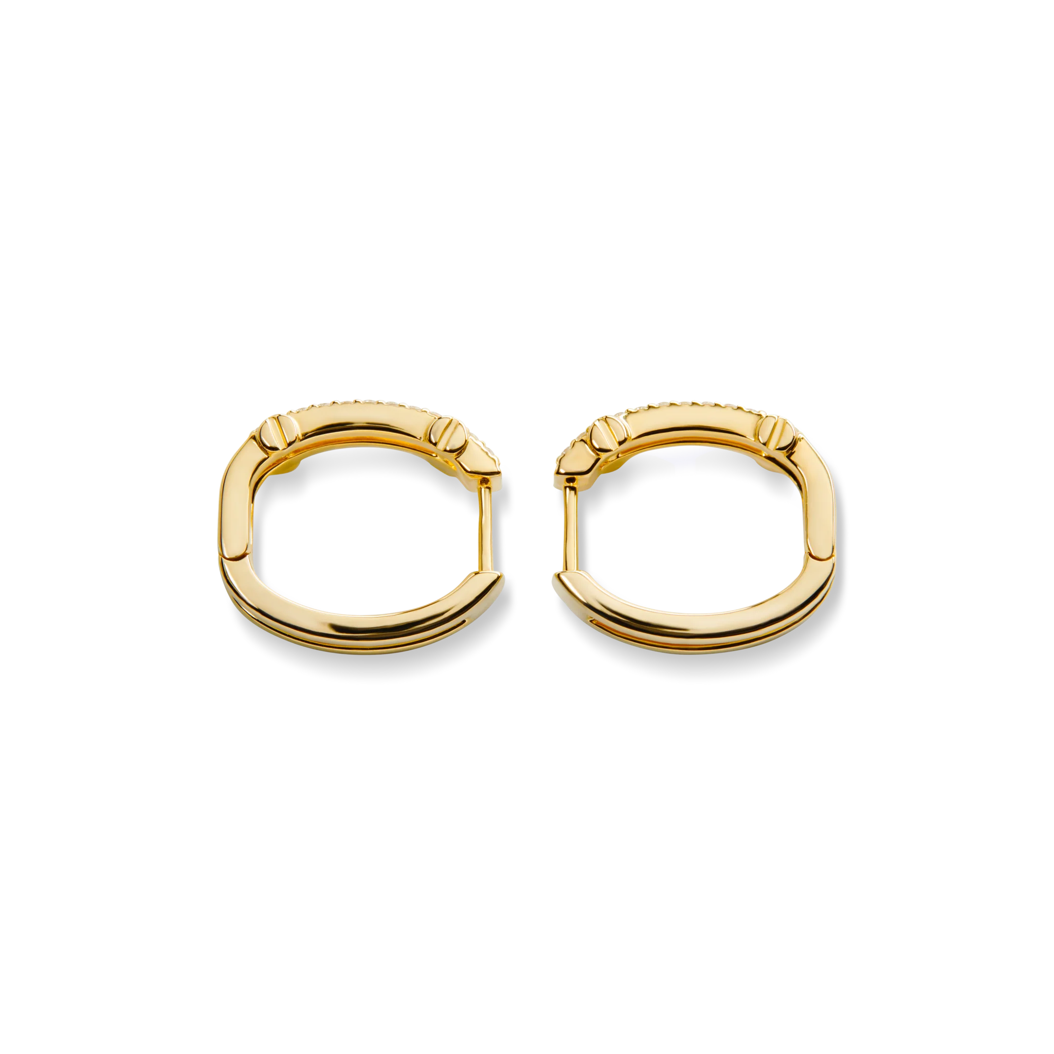 Diamond Pave Rivet Double Row Hoop Earrings - Yellow Gold - Image 3