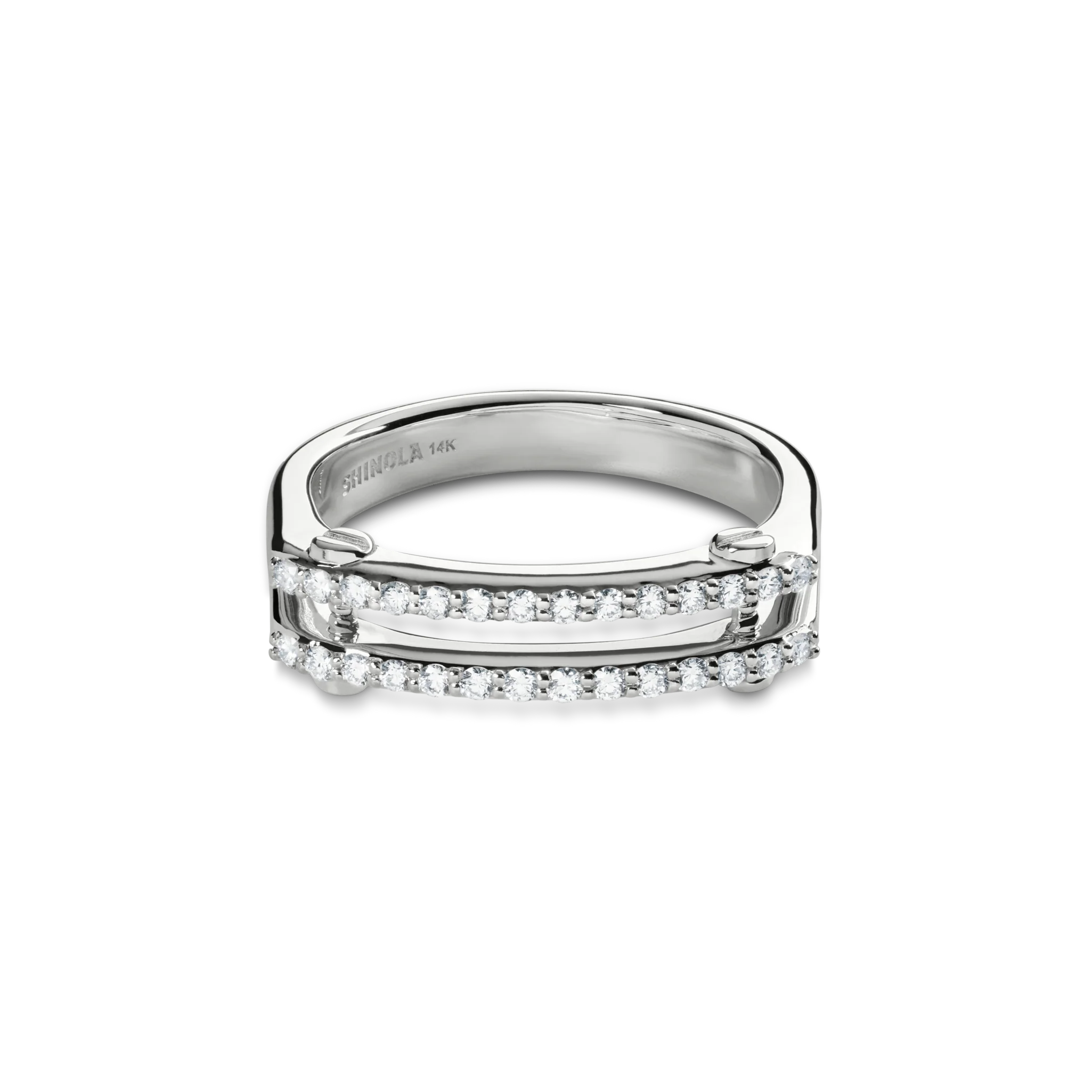 Diamond Pave Rivet Double Row Ring - White Gold - Image 3