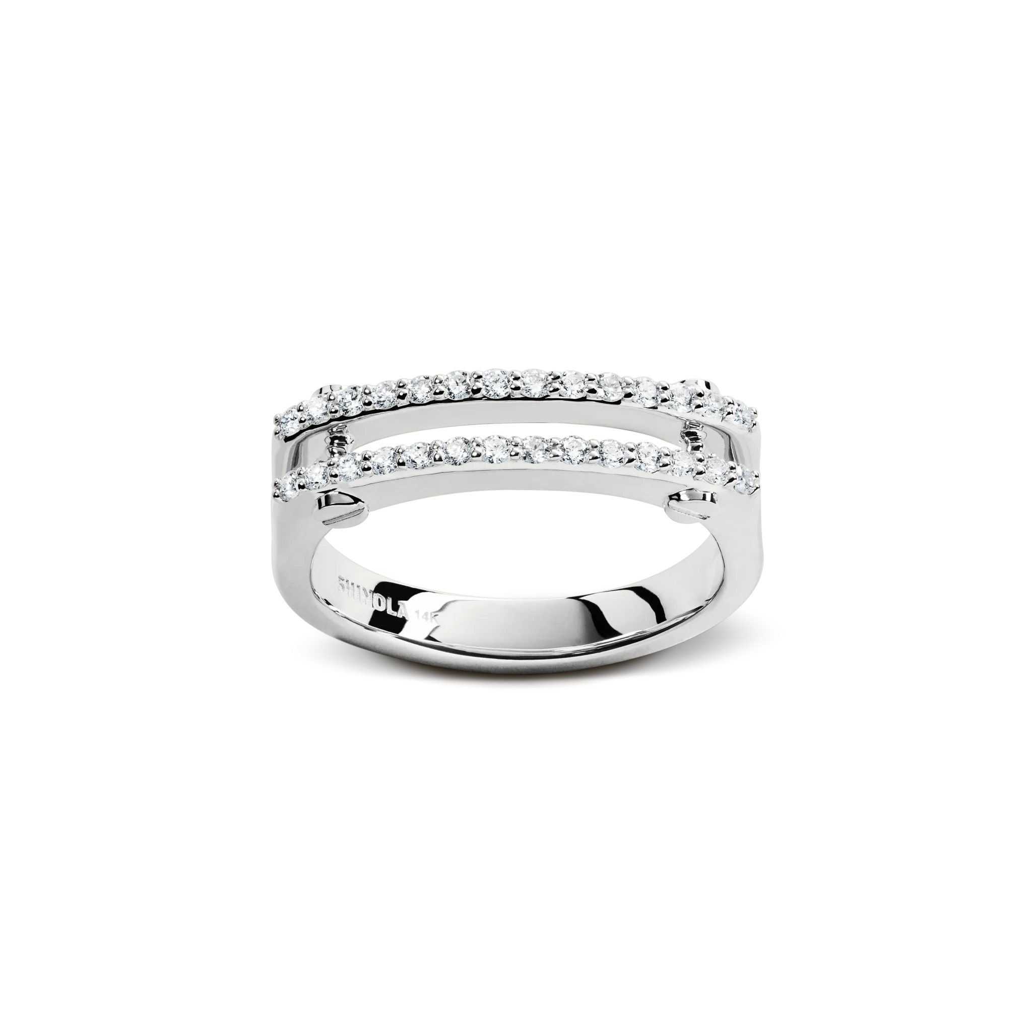 Diamond Pave Rivet Double Row Ring - White Gold - Image 4