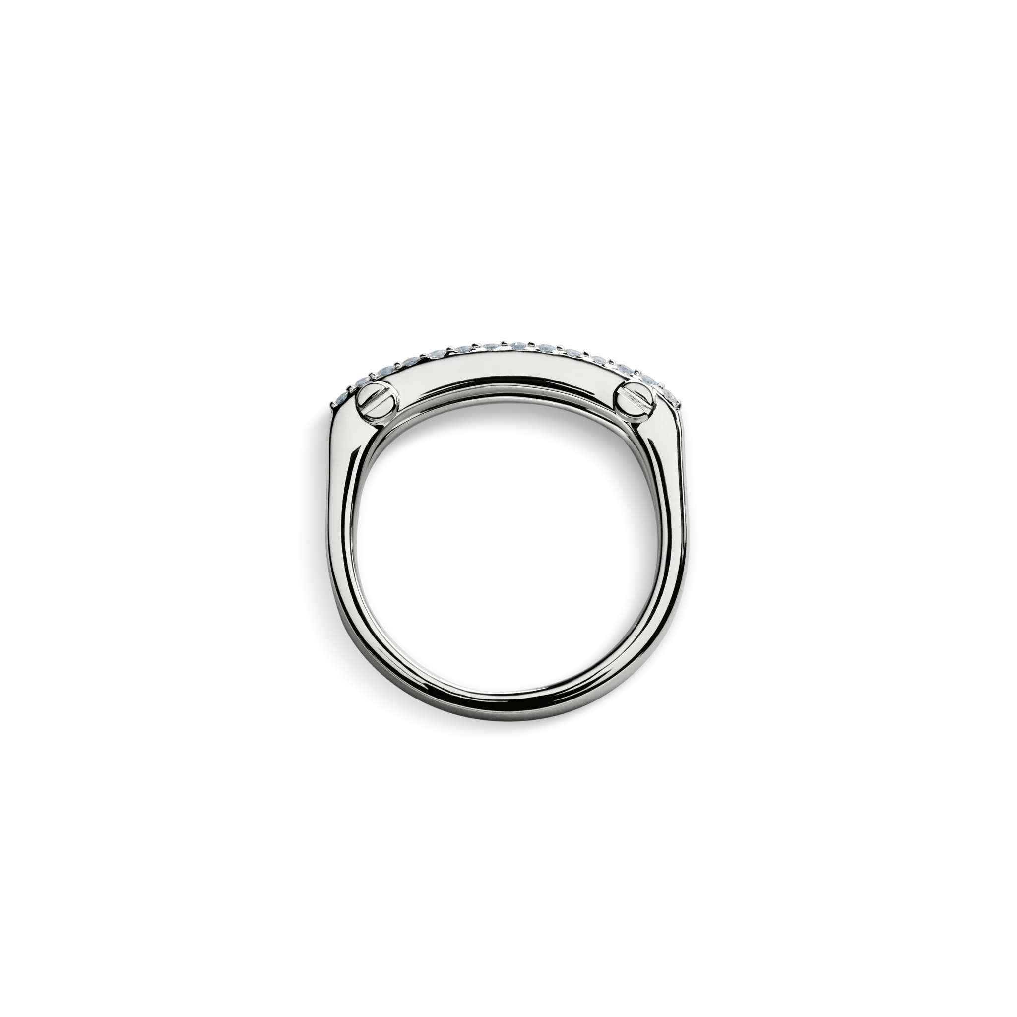 Diamond Pave Rivet Double Row Ring - White Gold - Image 5