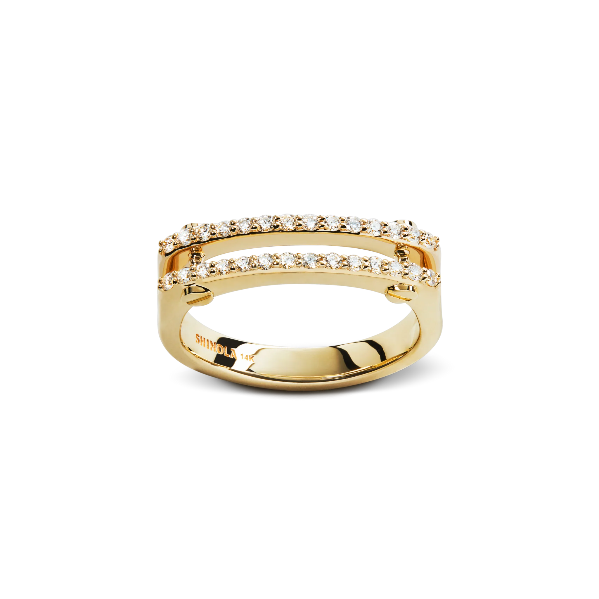Diamond Pave Rivet Double Row Ring  - Yellow Gold - Image 3