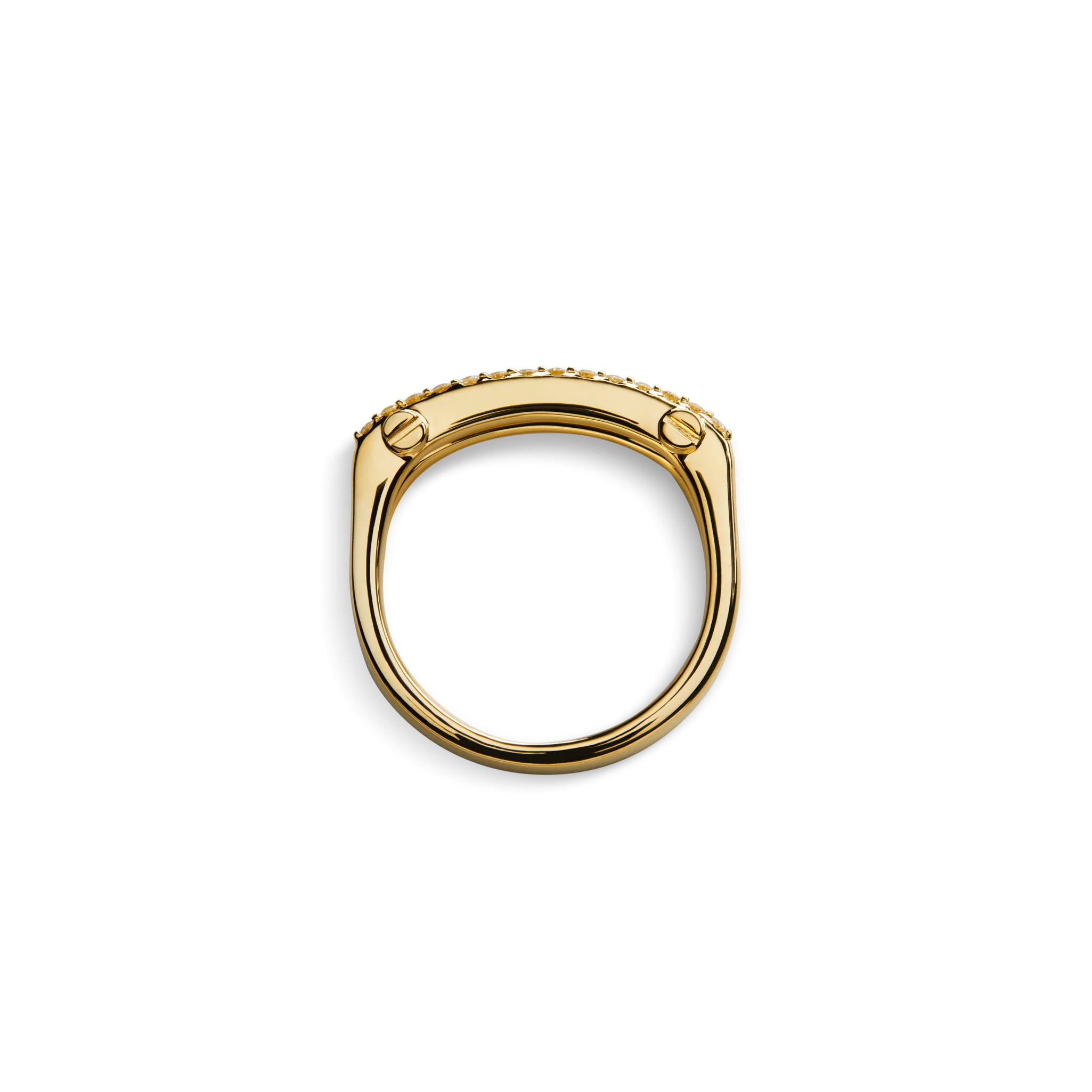 Diamond Pave Rivet Double Row Ring  - Yellow Gold - Image 4