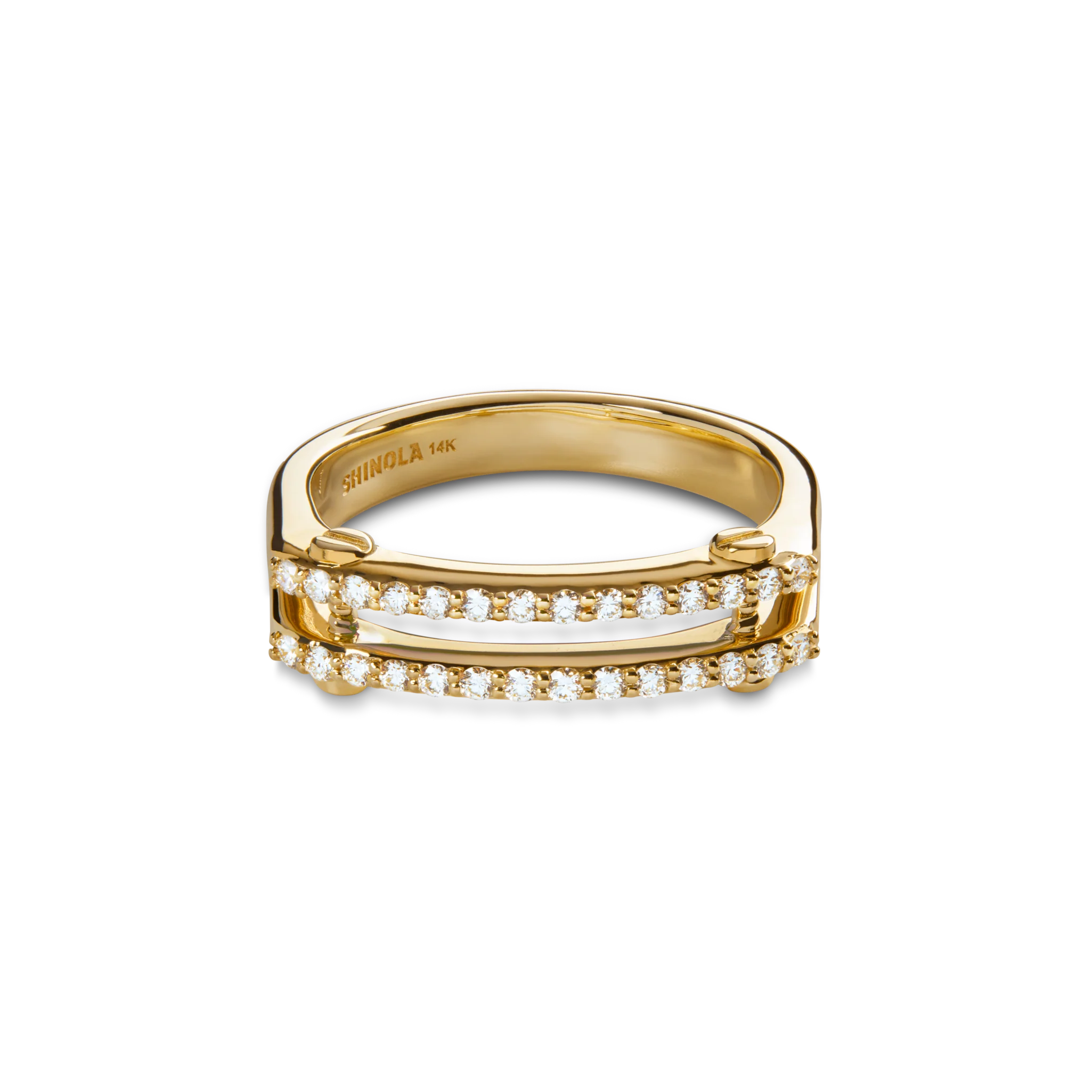 Diamond Pave Rivet Double Row Ring  - Yellow Gold - Image 5
