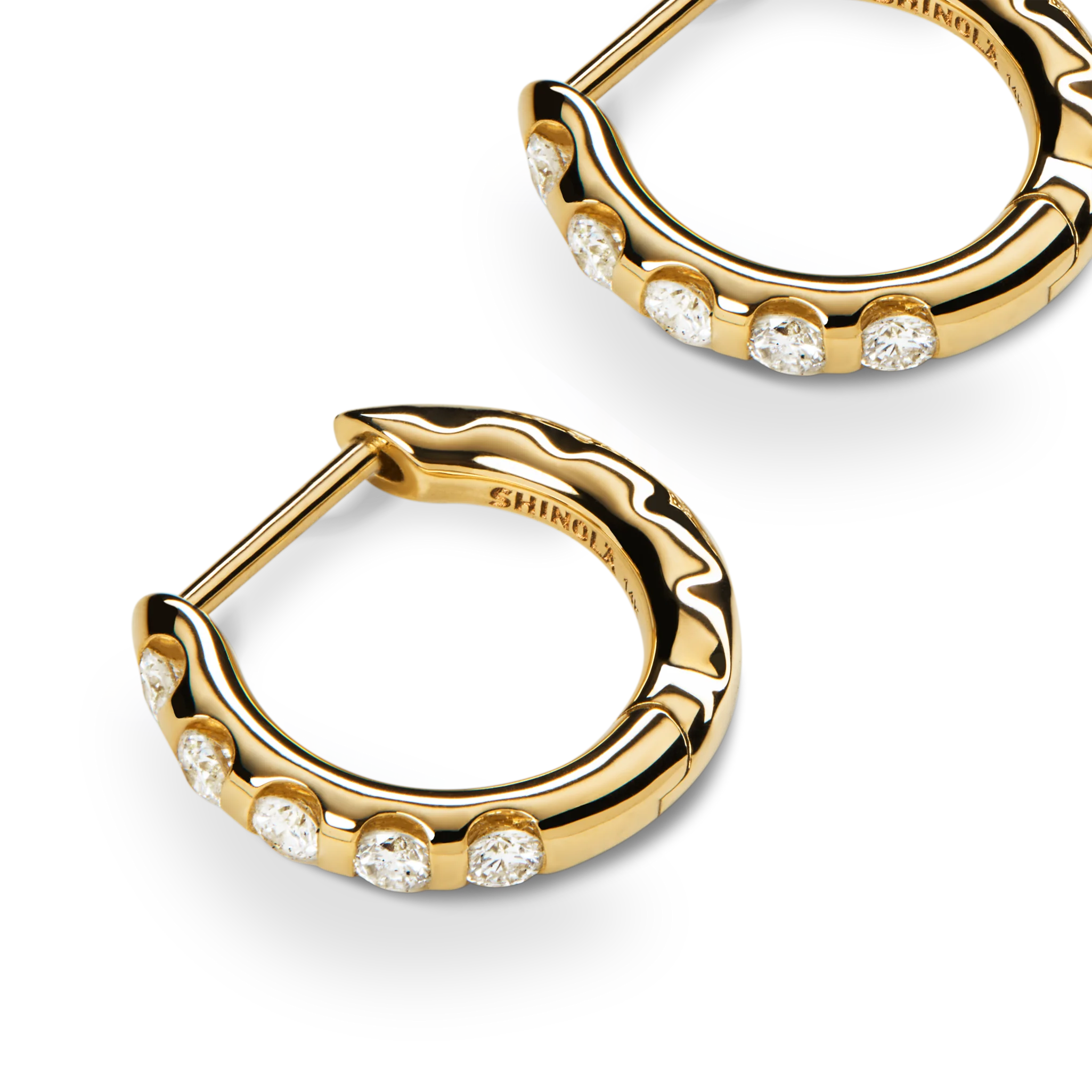 Diamond Petite Round Huggie Earrings - Yellow Gold - Image 3