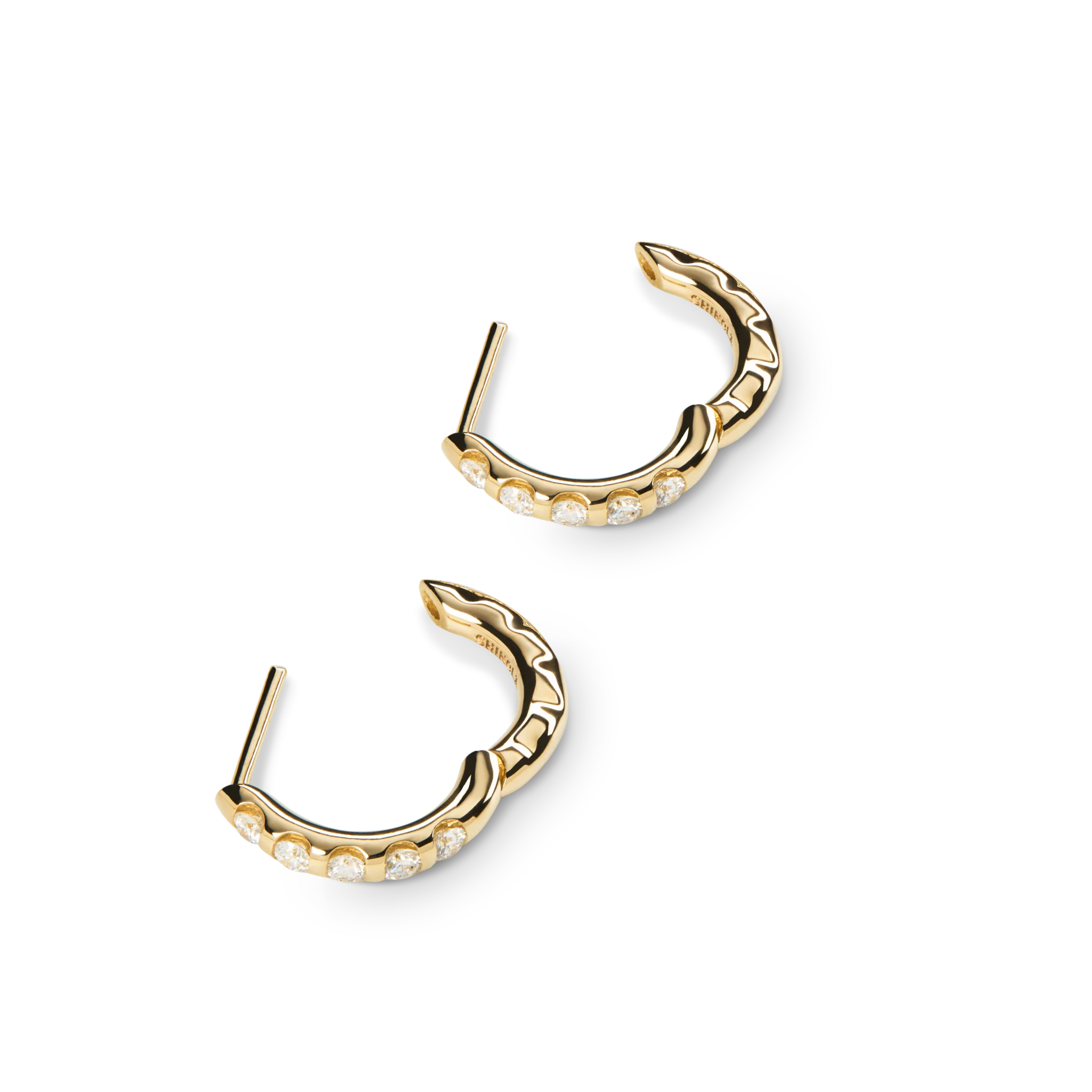 Diamond Petite Round Huggie Earrings - Yellow Gold - Image 4