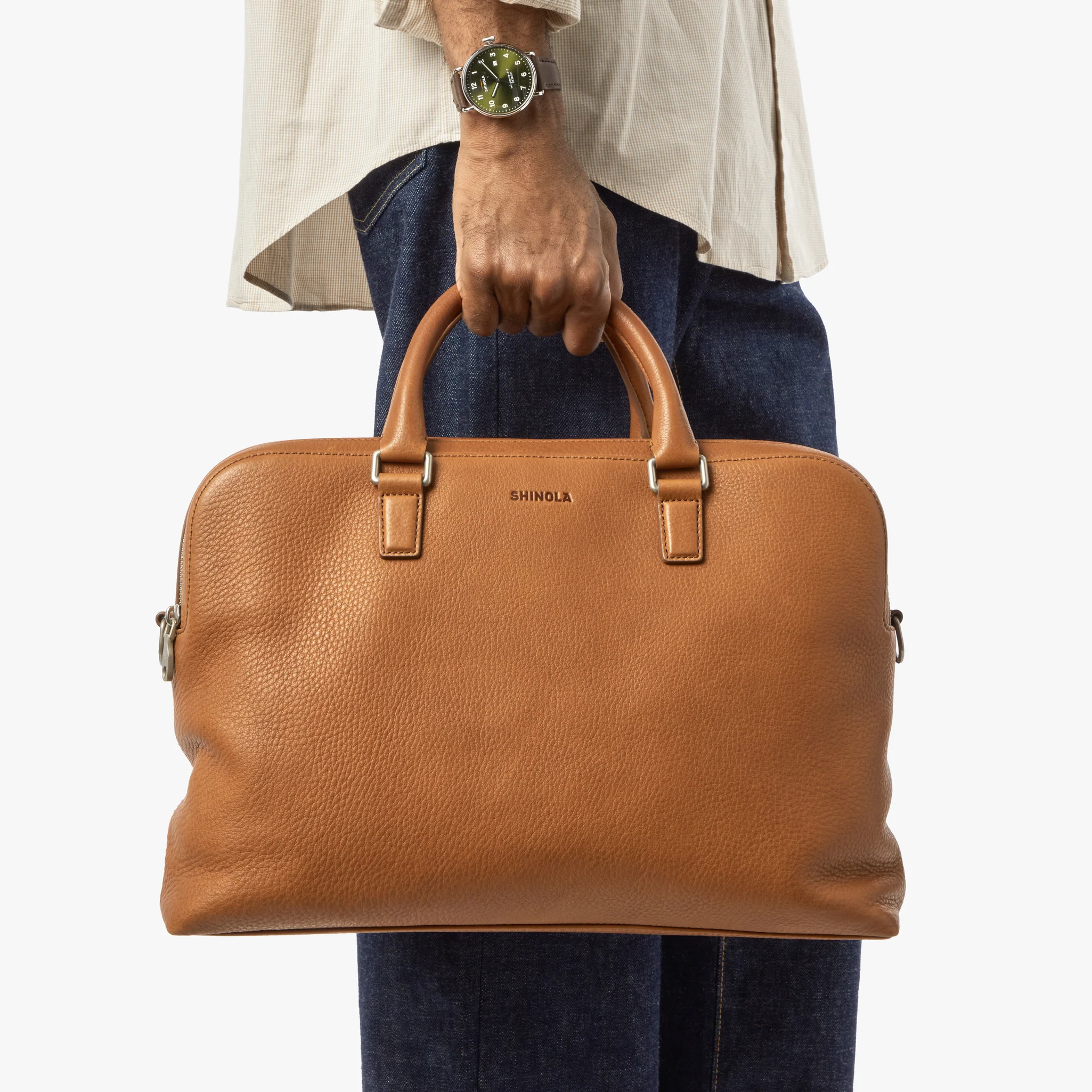 Double Zip Briefcase - Tan - Image 2