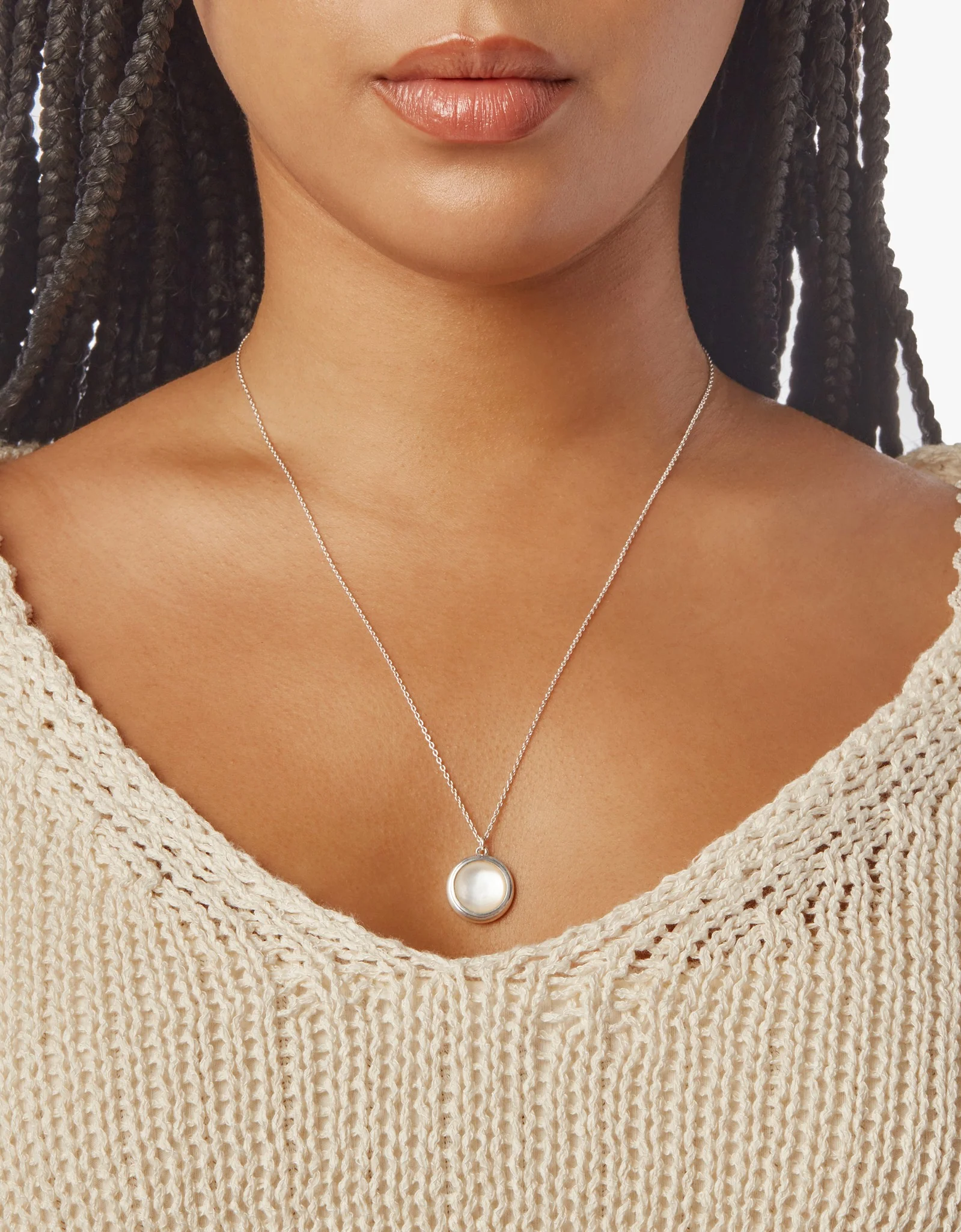 Heirloom Mother of Pearl Pendant Necklace - Sterling Silver - Image 3