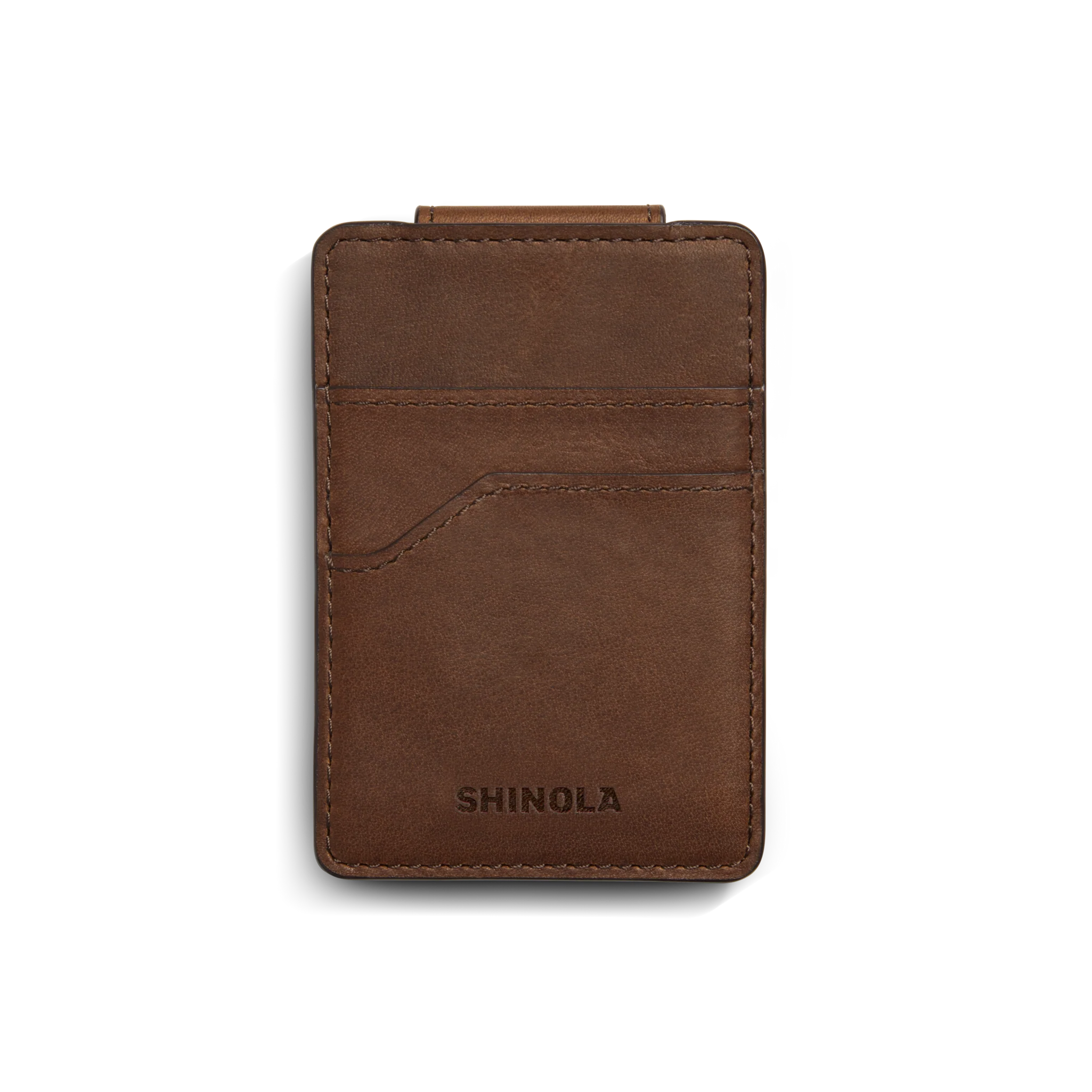 Magnetic Money Clip Card Holder - Medium Brown
